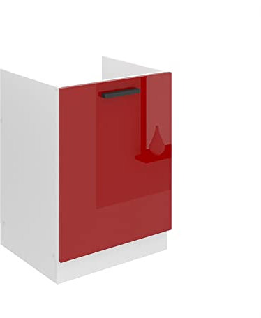 BELINI Meuble Cuisine Bas sans Plan de Travail SDZ I Meubles de Cuisine - Taille: 51,6 x 60 x 82 cm I Meuble sous Evier - 1 Porte I Couleur : Rouge très Brillant
