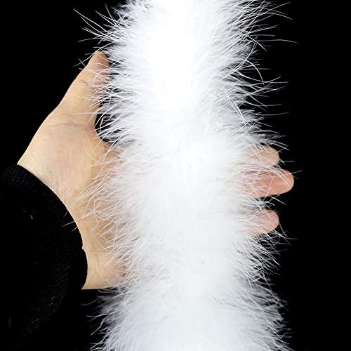 2 Yards Turkey Dicke Flusenstreifen Straußenfedern Borte Fransen mit Satinband Plush Feder Borten zum DIY Nähen von Kleidern Basteln Kostüme Home Hochzeit Party Weihnachtsbaumdekoration,Weiß K