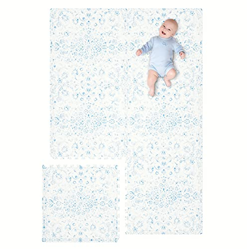 Extra Large Baby Play Mat - 4FT x 6FT Non-Toxic Foam Puzzle Floor Mat for Kids & Toddlers (Persia Handmade Pattern, Blue and White)