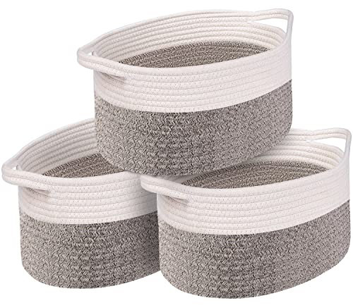 OUTBROS Aufbewahrungskorb, Korb Baumwollseil Gewebt, Flechtkorb, Dekorativer Aufbewahrungsbox, Geflochten, Stapelbare Mehrzweck-Organisations Behälter, 30 x 20 x 16 cm, Beige/Braun, 3er-Set