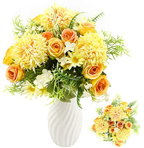 3 Bouquets Fleurs Artificielles Décoratives Artificielle Pivoine Soie Hortensias Fausses Fleurs Plantes Artificielle pour Décoration Maison, Centres De Table, Arrangements Floraux (Jaune)