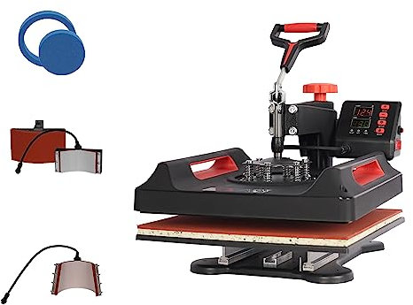 Transferpresse 5 in 1 Heißpresse Maschine 38x38cm T-shirt Presse Maschine Hitzepresse Maschine 360 Grad Schwenkbar DIY Heat Press mit Digitaler LED-Temperatur- und Zeitcontroller