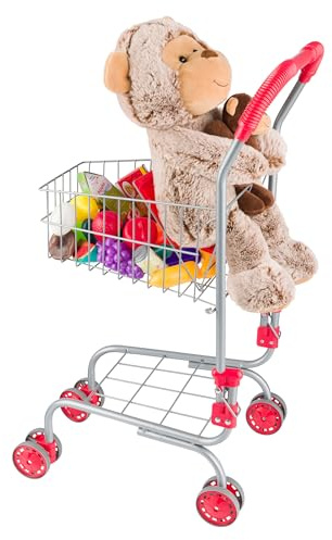 Kids Shopping Cart - Toddler Grocery Cart with Pivoting Front Wheels and Folds for Easy Storage - for Pretend Play Grocery Store by Hey Play