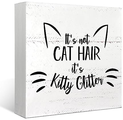 Mtrgdn It's Not Cat Hair It's Kitty Glitter Wood Box Sign Desk Decor Funny Cat Kitty Wooden Box Block Sign Decorations for Home Wall Tabletop Desk Decor Cat Lover Gifts
