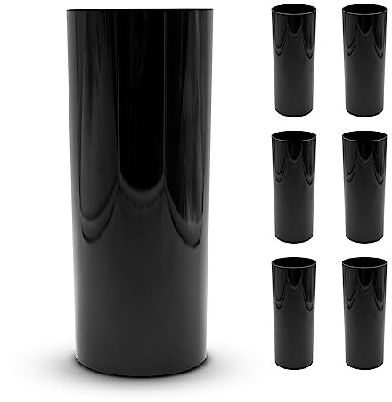 DOJA Barcelona | Vasos de Tubo 30cl | Pack 6 | Vaso Plastico Duro Negro | 154x63x2mm | Vasos Policarbonato | Plastico Duro Reutilizable | para Vasos Desechables, Vasos de Sidra, Coctel…