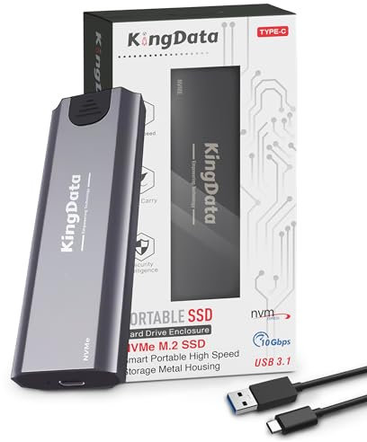 KingData Carcasa M.2 NVMe SSD de 10 Gbps Sin Herramientas, Adaptador USB 3.1 a USB Para 2230/2242/2260/2280 M.2 Con Cable USB C a A