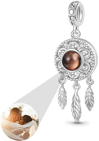 GNOCE Charm Anhänger Projektion Personalisierter Foto Anhänger Herz Bead für Charm Armband Schmuck Geschenk für Damen Herren (Traumfänger)