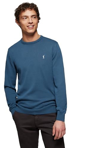 Polo Club Jersey Básico Azul con Cuello Redondo Hombre - Suéter 100% Algodón con Logo Bordado