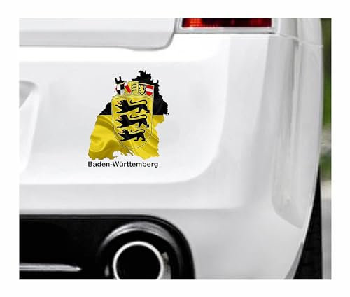 WildeBabsKLBT D02 Baden Württemberg Bundesland Schrift schwarz Fahne Flagge Wappen Staat Land Karte Form 11cm Hochwertiger Premium Auto-Aufkleber Sticker Decal Autoaufkleber Q13