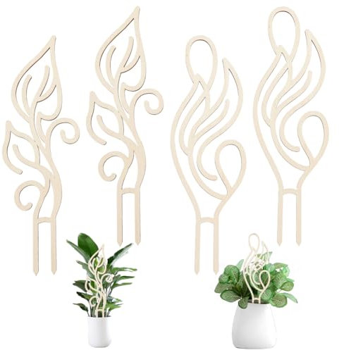 OLYCRAFT 4 Stück 2 Stile Rankhilfe ZimmerpflanzenBlattförmig Holz Pflanzenspalier Kleines Holz Kleine Indoor Rankhilfe Pflanzenspalier für Kletterpflanzen Topfpflanzen Unterstützung