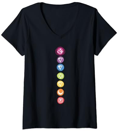 Damen Kundalini Yoga Chakra-Symbol T-Shirt mit V-Ausschnitt