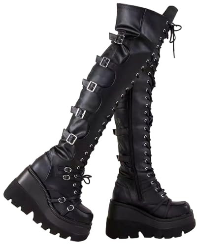 Agiyenna Stivali Da Donna Punk Stivali Invernali Gotico Stivali Con Plateau Sopra Il Ginocchio Zip Stivali Da Moto Grossi Stivali Lunghi Stivali Invernali