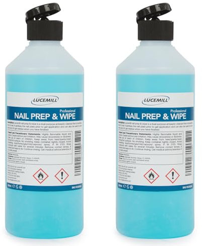 Lucemill Nail Prep & Wipe Gel Nail Polish Cleanser I 2 x 500ml | Professional Formula for Gel Nails, Acrylics & Nail Tips | Alcohol for Nails & Gel Wipe Off Solution I Comes with Flip Top