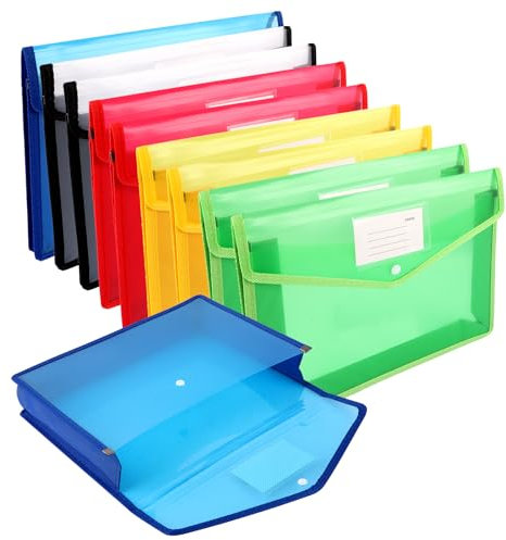 ZOFUN 10 Stück Dokumententasche A4 Kunststoffmappen Dokumentenmappe mit Druckknopf Kunststoff Umschlag Mappen A4 Projektmappen Sammelmappen Umschlag für Reise Büro Dokument Schule