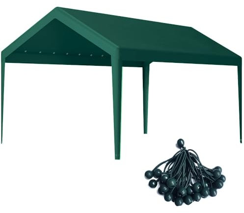 Rutile 12 x 20 FT Carport Replacement Cover, Heavy Duty Car Tarp Canopy Tent Garage Top Shelter Cover with Fabric Leg Pole Skirts and Ball Bungees Green (Only Top Cover, Frame is not Included)