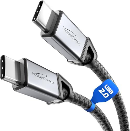 KabelDirekt – Cavo USB-C per Ricarica Veloce, Connettori Metallici + Intrecciato in Nylon, USB 2.0 – 3x 2 m (Ricarica Telefoni/Computer Portatili con 60W, Ideale come Cavo di Carica/Dati, Nero)