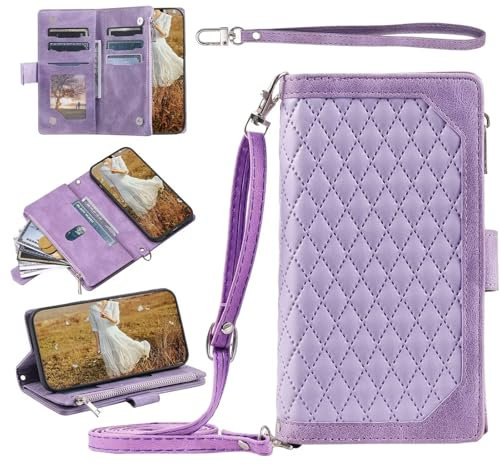 MBSLFY Handyhülle für OnePlus 8 Pro Hülle, PU Leder Schutzhülle mit 9 Kartenfach, Flip Case Klappbar Stoßfeste Hülle für OnePlus 8 Pro, Lila