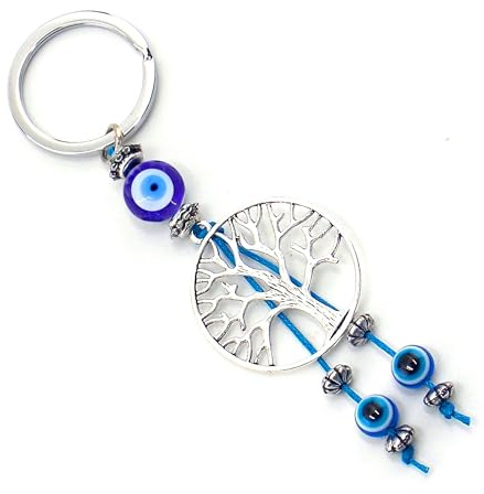 Only faith Schlüsselanhänger mit türkischem Auge, Hand der Fatima, Amulett, Glücksbringer und Schutz, Schlüsselanhänger für Damen und Herren, Lebensbaum, One size