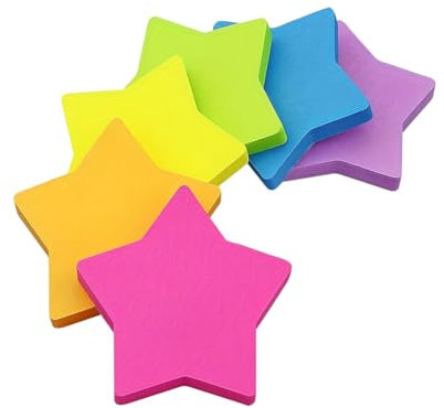 6 Stück 6,3 cm große Stern-Haftnotizen, selbstklebende Post-It-Notizblöcke, bunte Haftnotizblöcke, niedliche Haftnotizblöcke für Büro, Schule