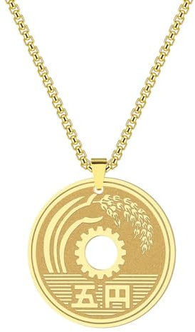 Porte-bonheur japonais pièce de monnaie collier Mens Womens 5 Yen pièce pendentif collier Vintage en acier inoxydable bonne chance bijoux cadeau