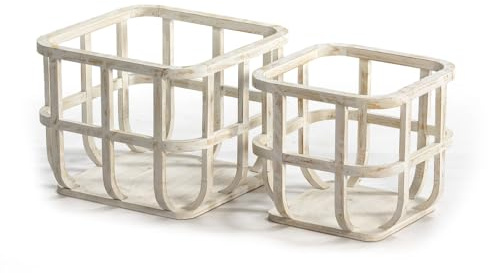 SET/2 CESTO 39X40X31 / 30X31X29 MADERA BLANCO ANTIQUE