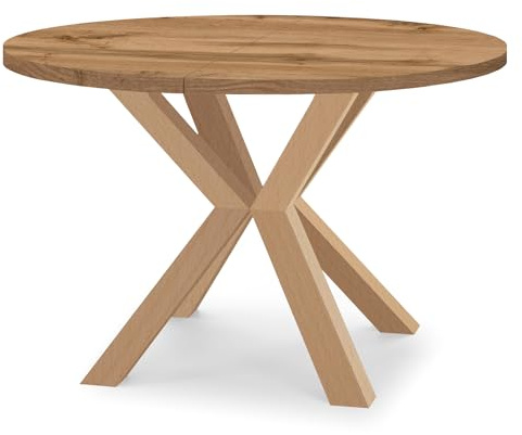 Dekori Möbel Runder Ausziehbarer Tisch für Esszimmer RAL mit Holzbeinen, Skandinavischer Stil, Durchmesser Varianten von : 90 bis 220 cm (Eiche Wotan, 90/190 cm)