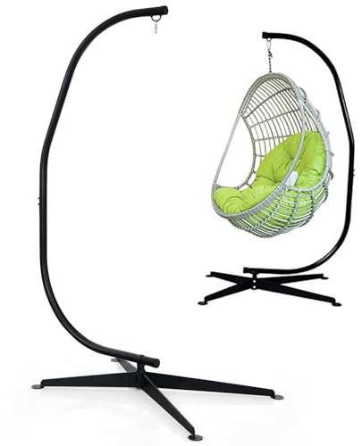 GYMAX Supporto Struttura per Sedia a Dondolo, Sostegno Metallico per Poltrona Sospesa, Portata di 150 kg, Telaio Ferro a Forma di C, Base Universale e Stabile, 111 x 84 x 207 cm