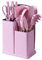 MY HOMIE 19 PCS Silicone Cooking Utensils Set with Wooden Handle, Heat-Resistant Non Stick Kitchen Utensils Set for Baking, Mixing and Serving, Essentials Kitchen Tools for New Homes and Gifts - Pink