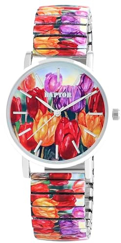 Raptor Ausgefallene Damenuhr Bunt Grün Regenbogen | Armbanduhr Damen außergewöhnlich mit Zugarmband | Besondere Damenarmbanduhr – Modische Uhr Frauen Senioren