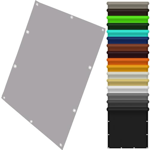 Sonnensegel Wasserdicht 200 x 270 cm Blickdichte Balkonumspannungen im Viele Größe Und Farben mit Ösen Und Befestigungsseile für Balkon Terrasse Garten, Hellgrau