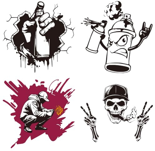 arricraft 4 Stück Graffiti Sprühfarbe Thema Aufbügeln Aufkleber Patches Graffiti Kunst Inspirierte Kunststil Wärmeübertragungsaufkleber Aus PET Waschbare Patches Für DIY Kleidung Mütze Jeans Jacke