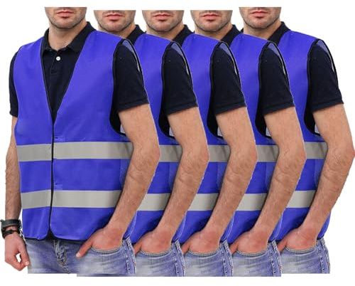 Generisch 5er Warnweste Herren Sommer Warnwesten Erwachsene Leichte Arbeitsweste Warnschutz Funktionsweste Reflektierende Weste Fahrrad Sicherheitsweste Reflektoren Kleidung Dunkelblau