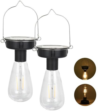 Solar Glühbirnen für Draußen, 2 Stück Solarleuchten Ersatzteile Glühbirnen, 8 cm Hängend Solar Glühbirnen mit Metall Haken, Solarleuchten Ersatz Glühbirnen Wasserdicht für Außen Gartendeko (A)