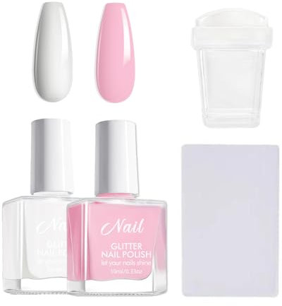 Kit de manucure française - Blanc et rose - 2 flacons de 10 ml chacun