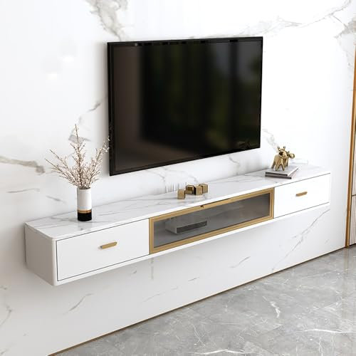 Floor standing TV stand Universal floor TV stand height adjustable TV floor stand,Floating TV Console with Storage Wall Mounted TV Stand for Small Entertainment Center in White Ideal for Hom