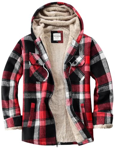 WINDFIT Damen Fleece-Flanelljacke mit durchgehendem Reißverschluss, kariert, Sherpa-Futter, Jacke für Damen