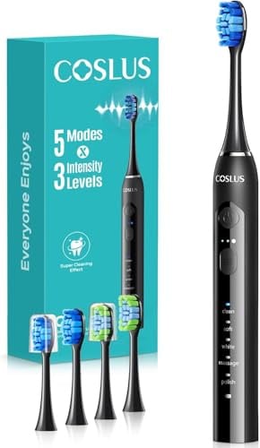 COSLUS C30 Brosse À Dents Électrique pour Dents Sensibles | Brosse a Dent Sonique - 5 Modes, 3 Intensités, Étanche IPX7