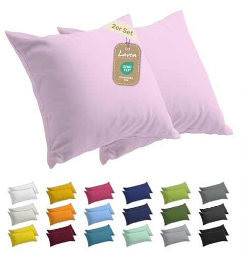 Lavea® 2er Set Kissenbezug 60x60 - Rosa | 100% Baumwolle Jersey – Weiche Kissenhülle & Kopfkissenbezüge, OEKO-TEX® Standard