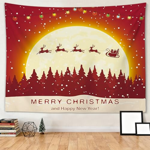 JOTOM Weihnachten Wandteppich, Mehrzweck Wandbehang aus Stoff Christmas Wandkunst Poster Weihnachtsdeko für Wohnzimmer Schlafzimmer Wohnheim Büro Wanddeko, 150x130cm (Hirsch)
