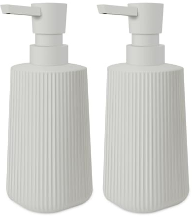 HMJIA Seifenspender Glas Spülmittelspender mit Geriffelt-Design 250ml Seifenspender Küche mit Pumpspender für Arbeitsplatten für Badezimmer und Küchenspülen (2, Beige)
