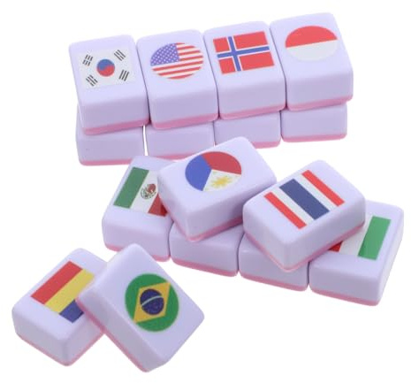 HEALSOPTHY 64 Stück Teiliges Mahjong Set mit Melamin Fliesen Nationalflaggen-Memory Spiel Edukatives Geographie Kartenspiel für Familie Party Reise und Lernspaß