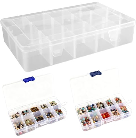 3 Stück Plastik Sortierbox,für Zubehör Perlen Schmuck Ohrring Nähfäden | Aufbewahrungsbox mit 10/15 Verstellbaren Fächern, Sortierboxen für Kleinteile, Sortierkasten Kleinteile, Sortierbox Klein