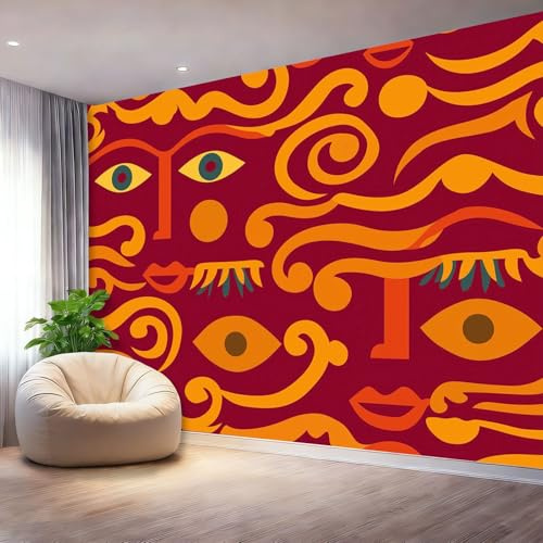 Tapete Fototapete 200 x 140 cm – Traditionelle abstrakte Malerei Streifen Vlies Fototapete Wandtapete Bildtapete UV-beständige Wanddekoration, Orange Farbe Bildtapete für Wohnzimmer und Schlafzimme