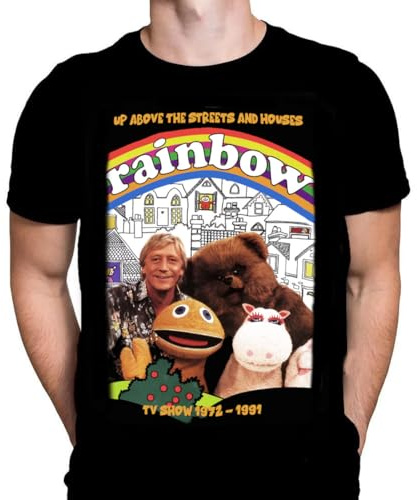 Wild Star Hearts - Rainbow - 70s Nostlagic Retro Children's TV Show Nostalgia Retro Graphic Mens Black T-Shirt