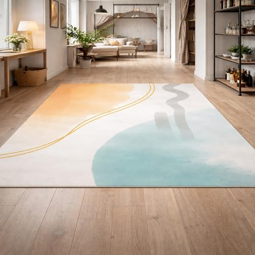 KeletiRug Teppich Schlafzimmer Große 200x300cm, Weicher Wohnzimmer Kurzflor, Waschbar und rutschfest, Ideal für Esszimmer und Küche, Abstraktes Modernes Orange