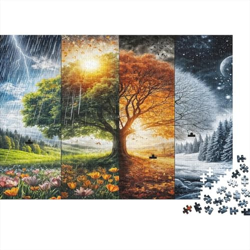 Puzzle 1000 Teile, Jahreszeiten-Baum-Panorama, Vier-Jahreszeiten-Baum, lehrreiches Spiel, tolle Geschenkidee, 52x38cm