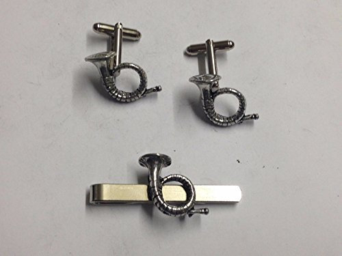 Giftsforall c22 Manschettenknöpfe mit Krawattennadel, Motiv Jagdhorn, feines englisches Zinn