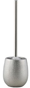 axentia WC Garnitur Chicago aus Steingut silber verchromt - Toilettenbürste mit Halter stehend - Chrom Bürstengarnitur ohne Bohren - WC Bürste und Behälter
