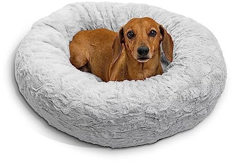 Best Friends by Sheri The Original Calming Donut Lux - Beruhigendes Haustierbett - Kunstfell - Grau - S 58 x 58 cm