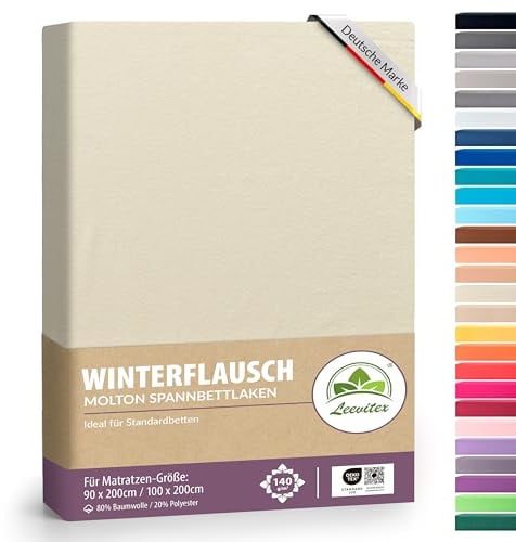 Winter Spannbettlaken | Farbenfrohes Thermo Fleece | Spannbetttuch, Bettlaken in vielen Größen und Farben (90 x 190 cm - 100 x 200 cm, Creme/Naturweiß)